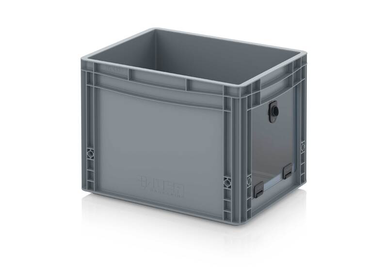AUER Packaging Skladové otevřené přepravky V euroformátu s průhlednou deskou z akrylového skla EG SKS 43/32 HG